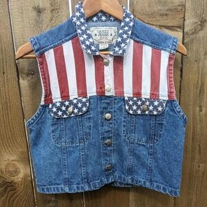 Vintage Quizz Jean Vest Women's Medium 90s American Flag Denim Patriotic Western